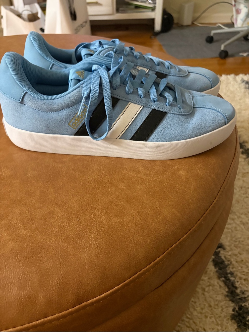 adidas Light Blue Suede Low-Top Sneakers with Black & White Stripes